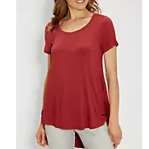 Maurices 24/7 tee high low hem short sleeve scoop neck crimson red maroon S - Picture 1 of 7